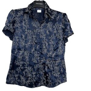 Suzy Shier women’s top button front‎ embroidered size large satiny
